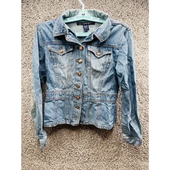 QPD Womens Denim Pocket Collar Cotton Button Up Jacket Blue Size M Long Sleeve - Picture 1 of 9